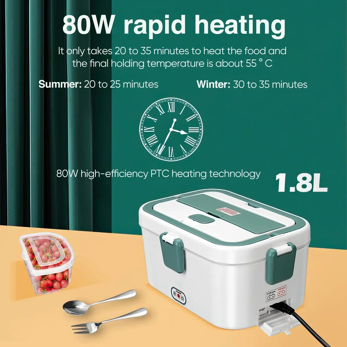 Electric Lunch Box Food Warmer 1.8 L 80W  Camping Bento Picnic Portable Food Heater Car/Truck/Home in-car Electric Lunch Box