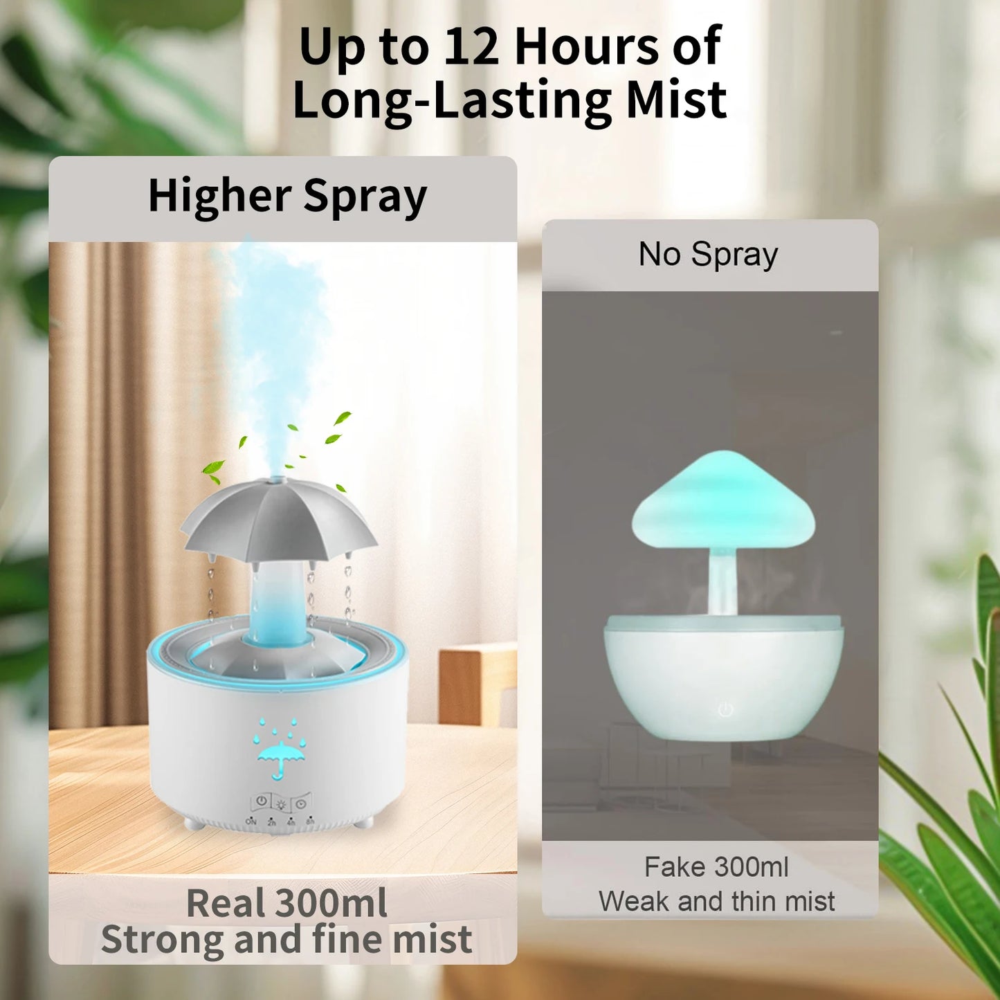 Umbrella Humidifier Rotating Umbrella Drop 7-Color LED Aromatherapy Diffuser Essential Oil Humidifier with Remote