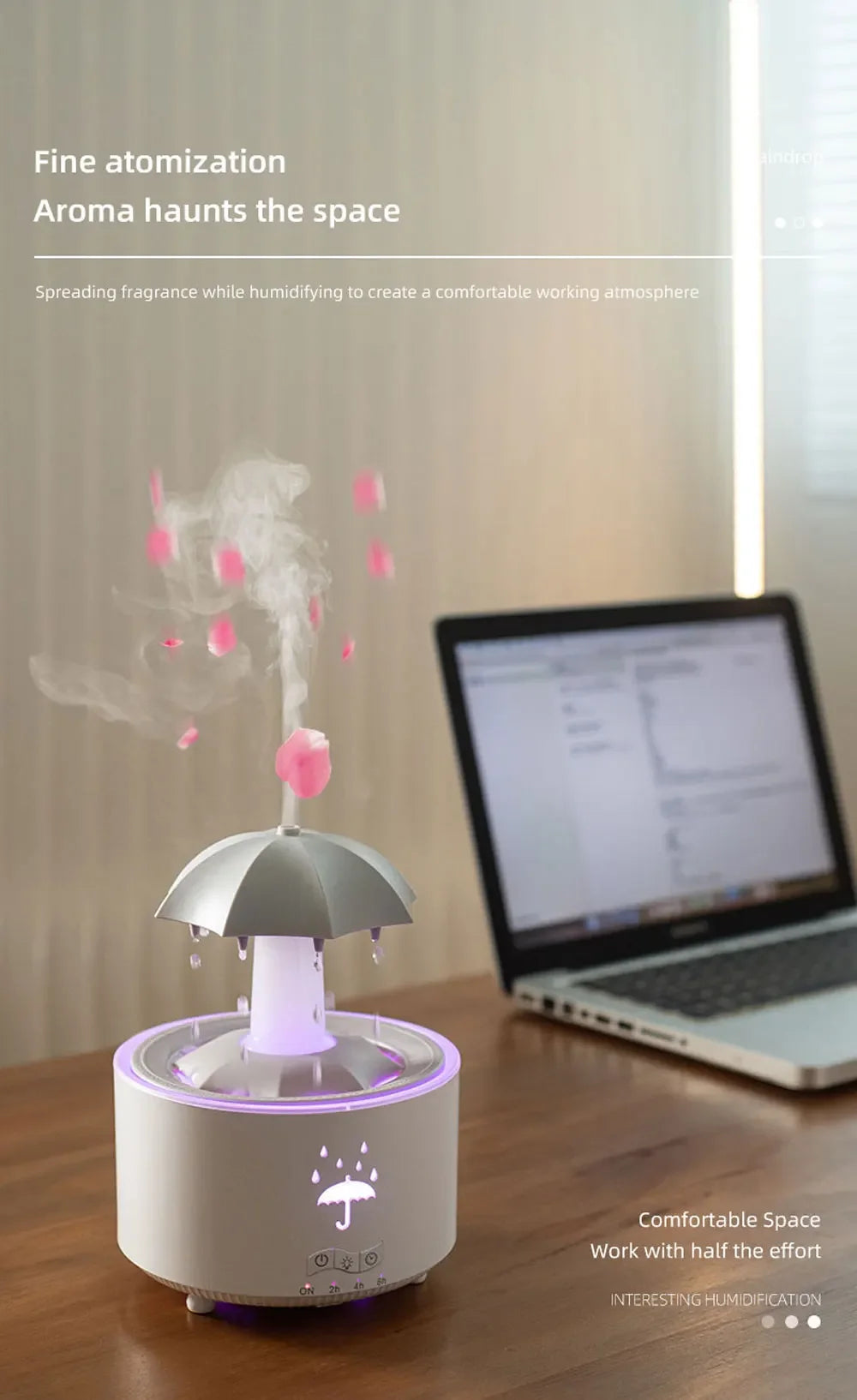 Cloud Rain Rotating Umbrella Water Drop Aromatherapy Machine Air Humidifier Diffuser Fountain Water Drop 7-Color LED Night Light