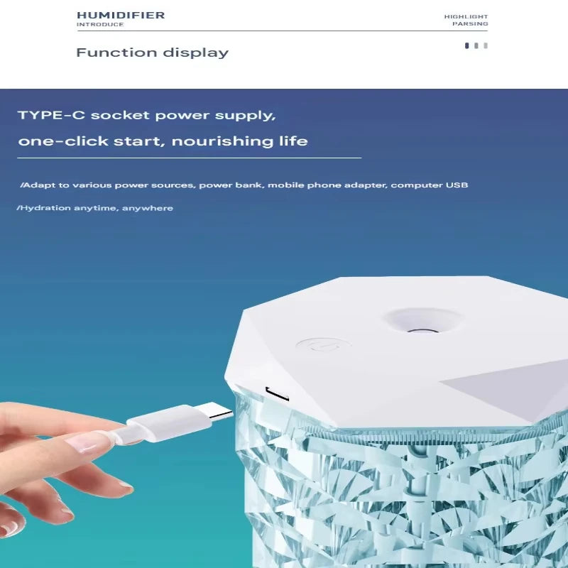 Air humidifier 500ML household car mounted aromatherapy humidifier aromatherapy diffuser USB crystal spray with LED night light