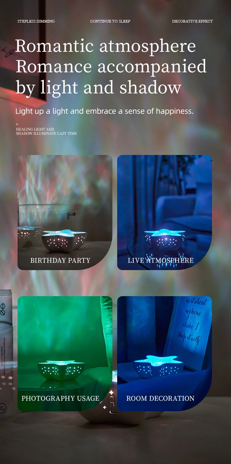 Ocean Wave Led Projector Lamp Starfish Night Light Rechargeable RGB Northern Lights Romantic Ambient Lighting for Bedroom Party