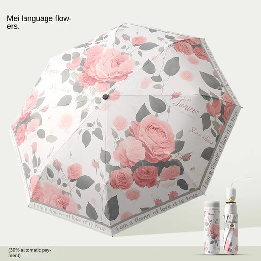 2025 New Summer UV Umbrella for Women Folding Sun Umbrella Floral Double Layer Portable Windproof Parasol Umbrella