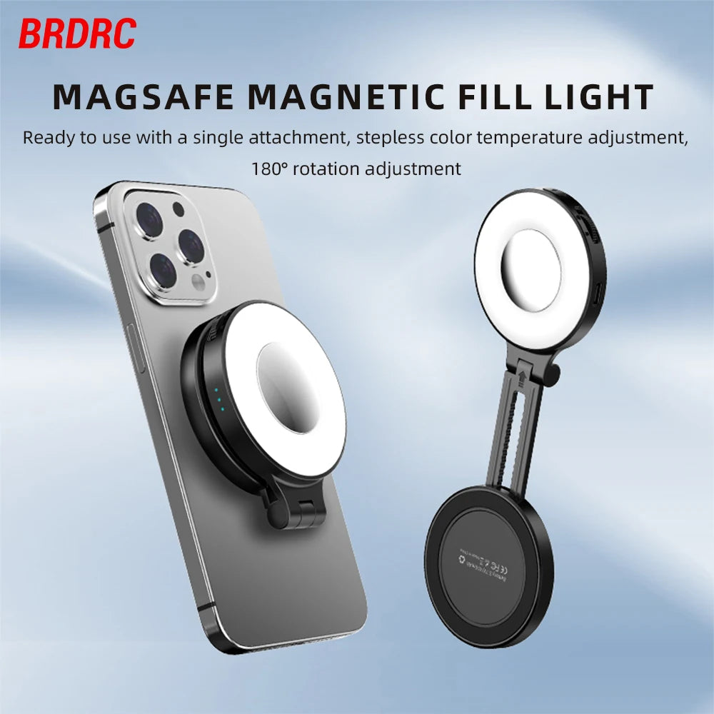 Magnetic Fill Lights For iPhone 17 16 15 14 13/Pro, Photography LED Selfie Ring Lamp Retractable Flip,Compatible With Magsafe