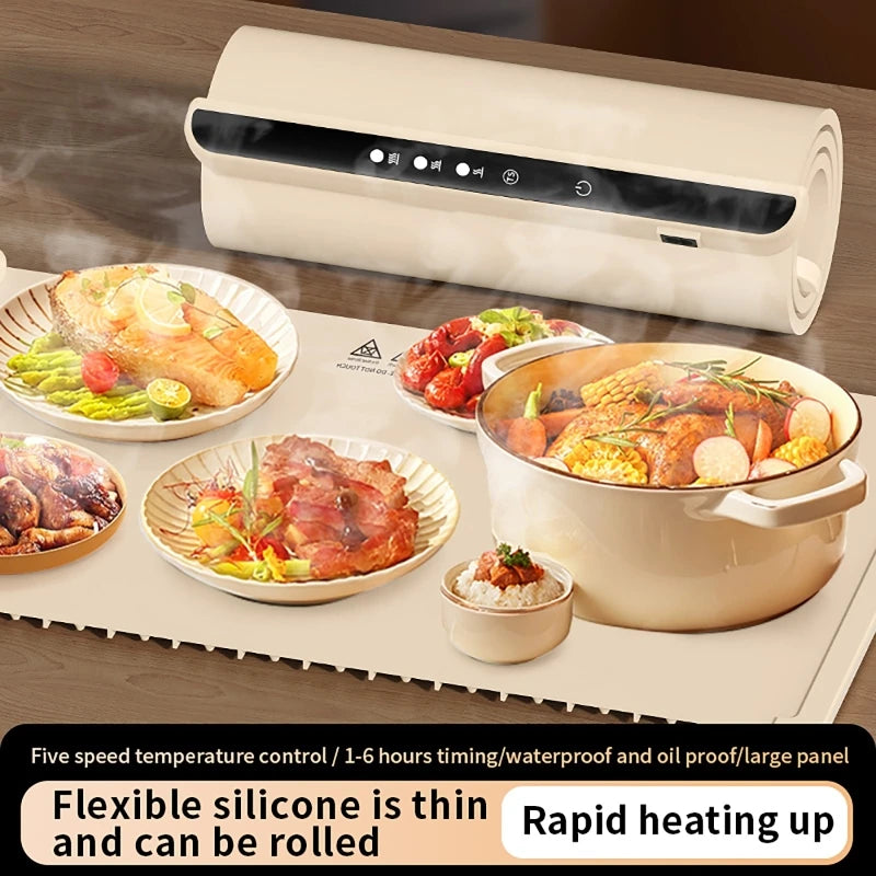 Electric Warming Tray Food Warmer Plate Foldable Portable Smart Food Fast Heating Mat Electric Warming Tray with 3 Tem Setting