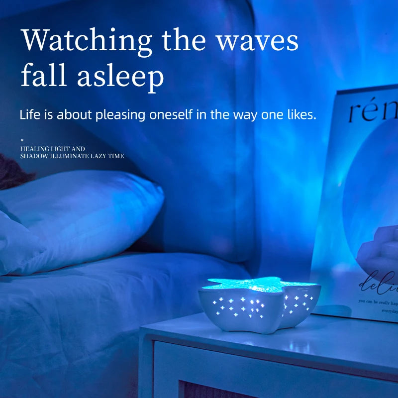 Ocean Wave Led Projector Lamp Starfish Night Light Rechargeable RGB Northern Lights Romantic Ambient Lighting for Bedroom Party