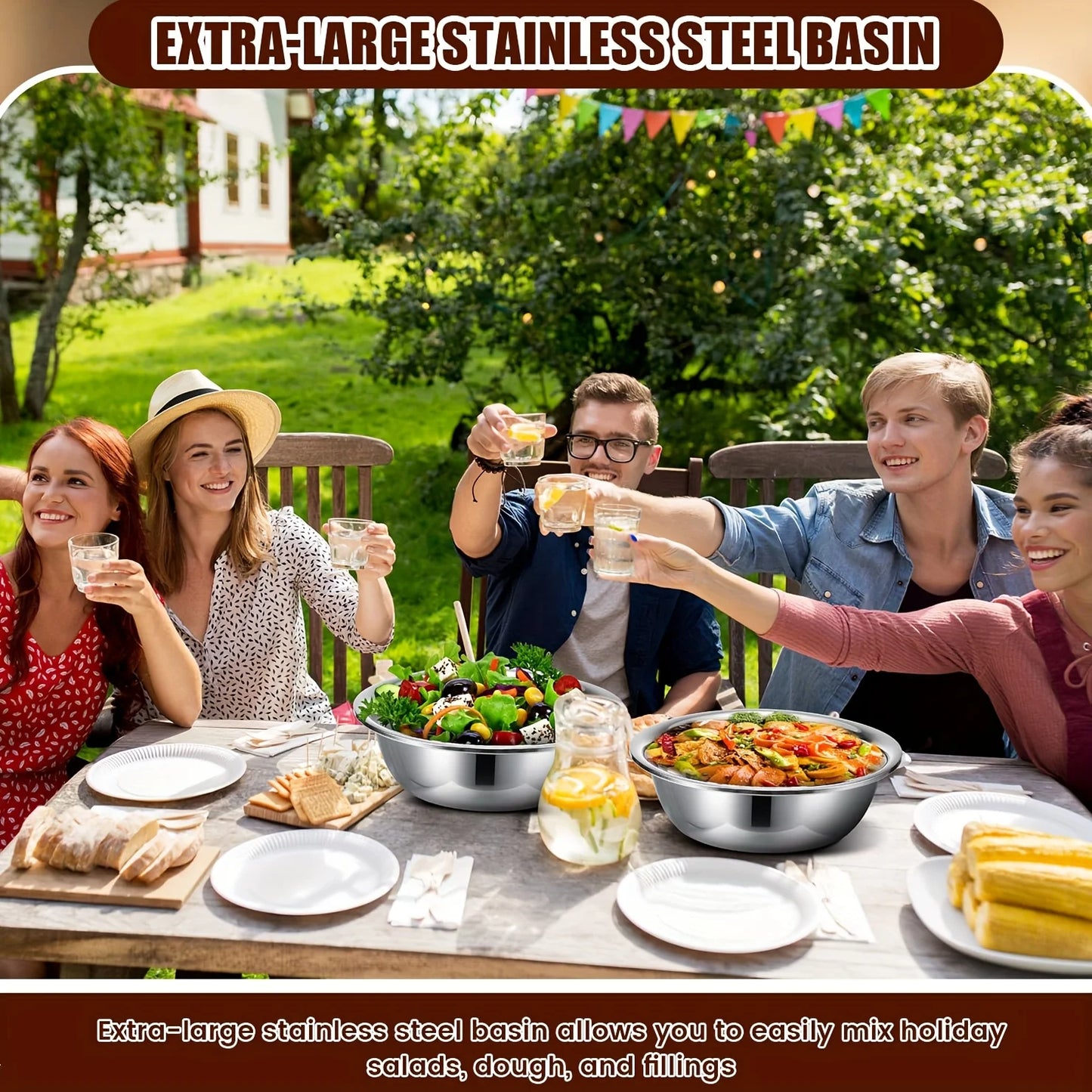 Multi Functional Large Stainless Steel Mixing Bowl - Perfect for Dough, Salad, and Soup Ingredients | Deep Capacity