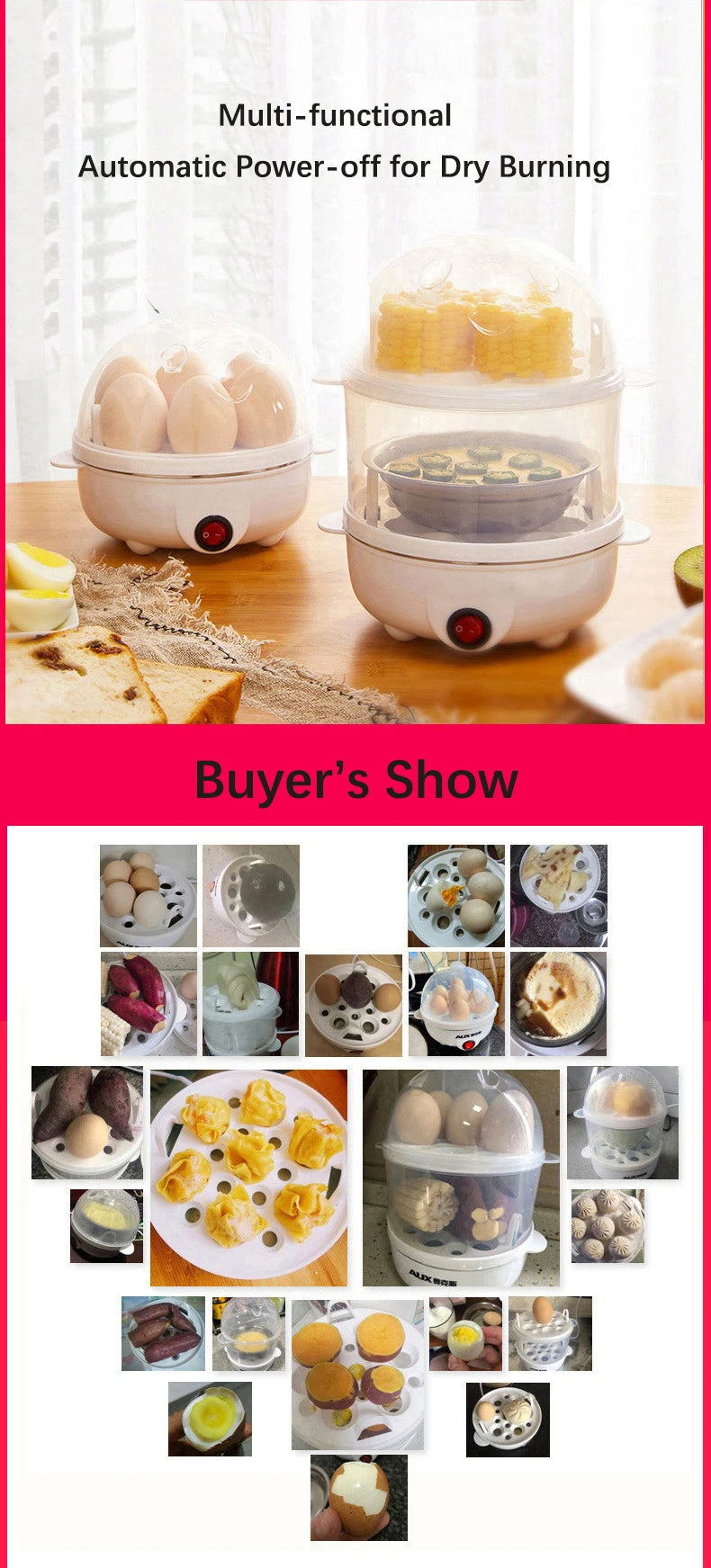 Electric Egg Cooker Boiler Maker 14 Egg Capacity Double Layer Steamer Soft Medium Hard Boil Automatic Shut Off Kitchen Appliance