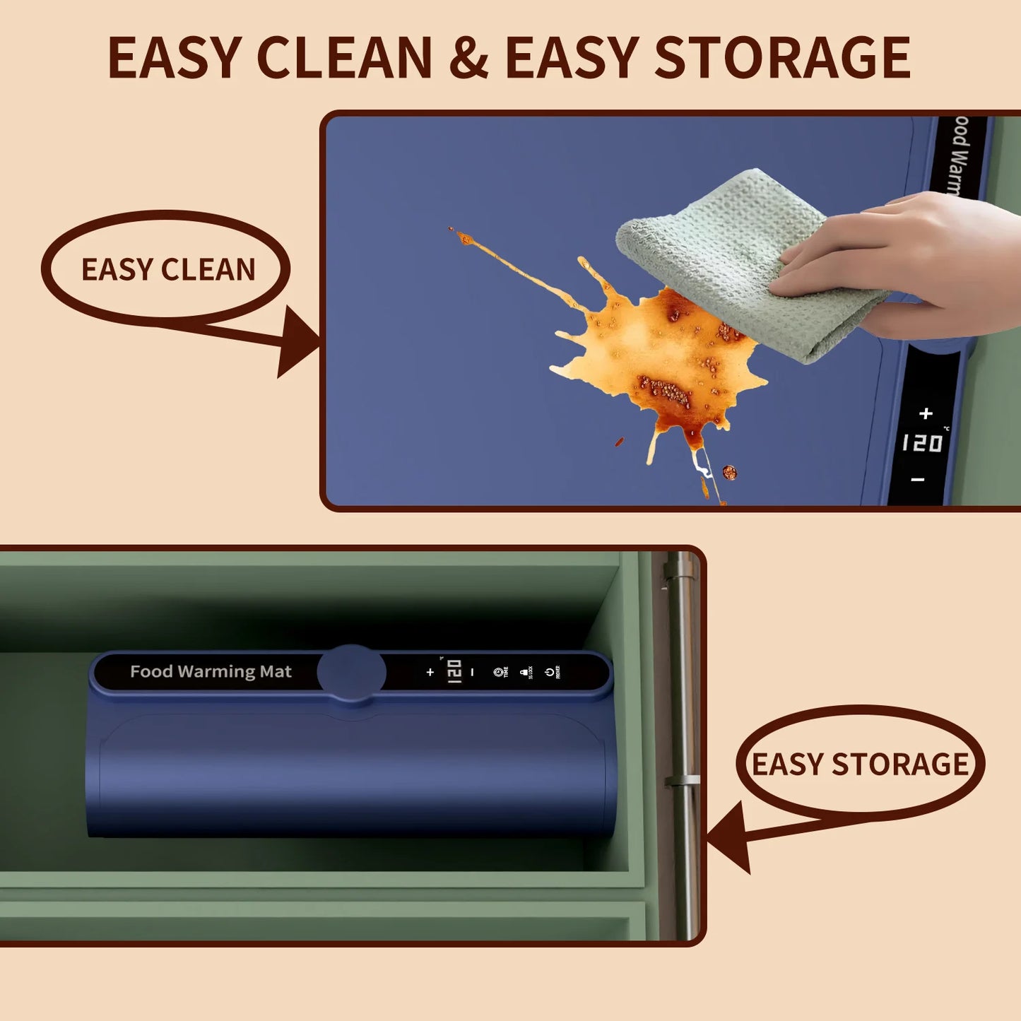 Food Warming Mat Fast Heating Silicone Electric Warming Tray with 9 Level Temperature Roll up Buffet Food Warmer for Parties