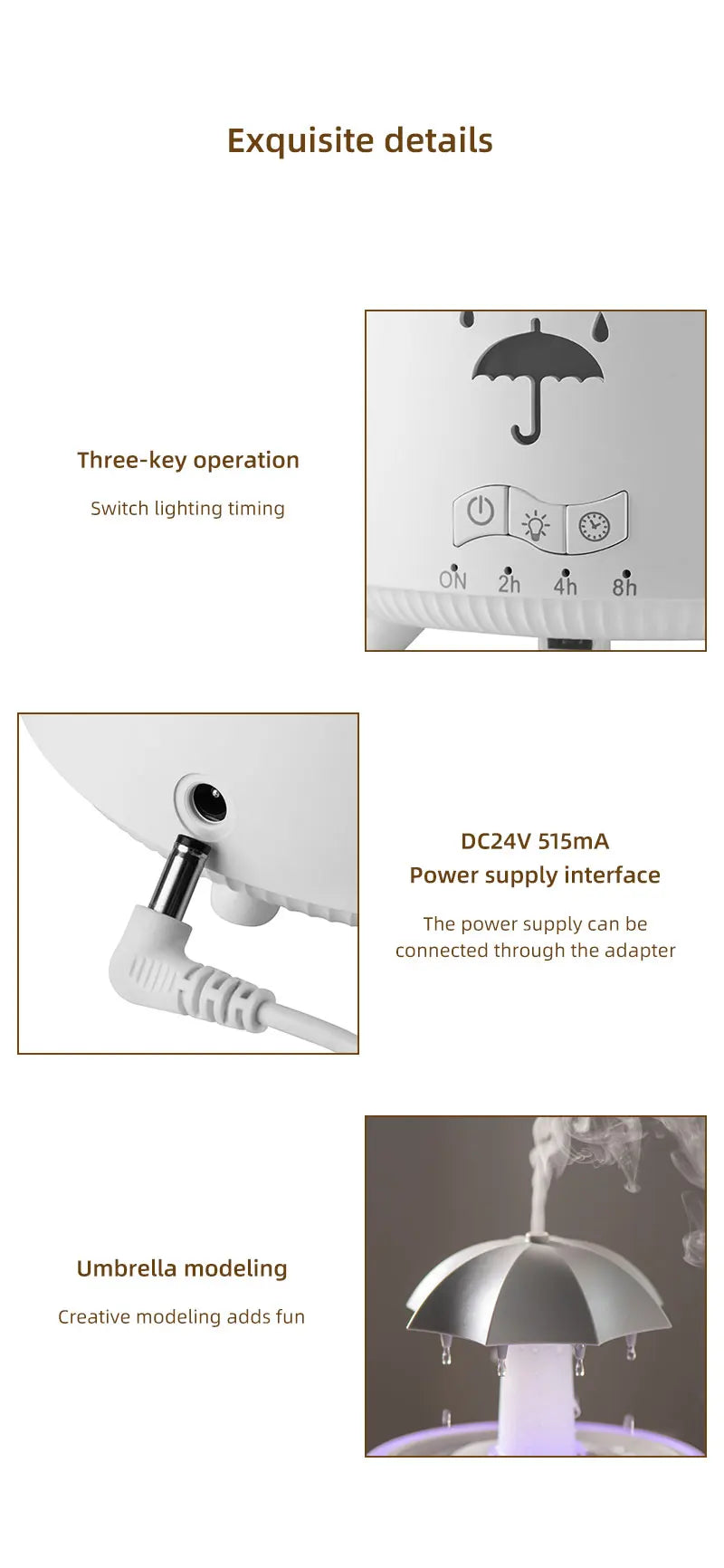 Umbrella Humidifier Rotating Umbrella Drop 7-Color LED Aromatherapy Diffuser Essential Oil Humidifier with Remote