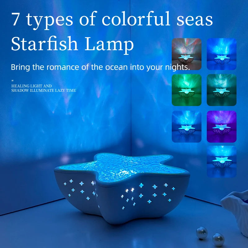 Ocean Wave Led Projector Lamp Starfish Night Light Rechargeable RGB Northern Lights Romantic Ambient Lighting for Bedroom Party