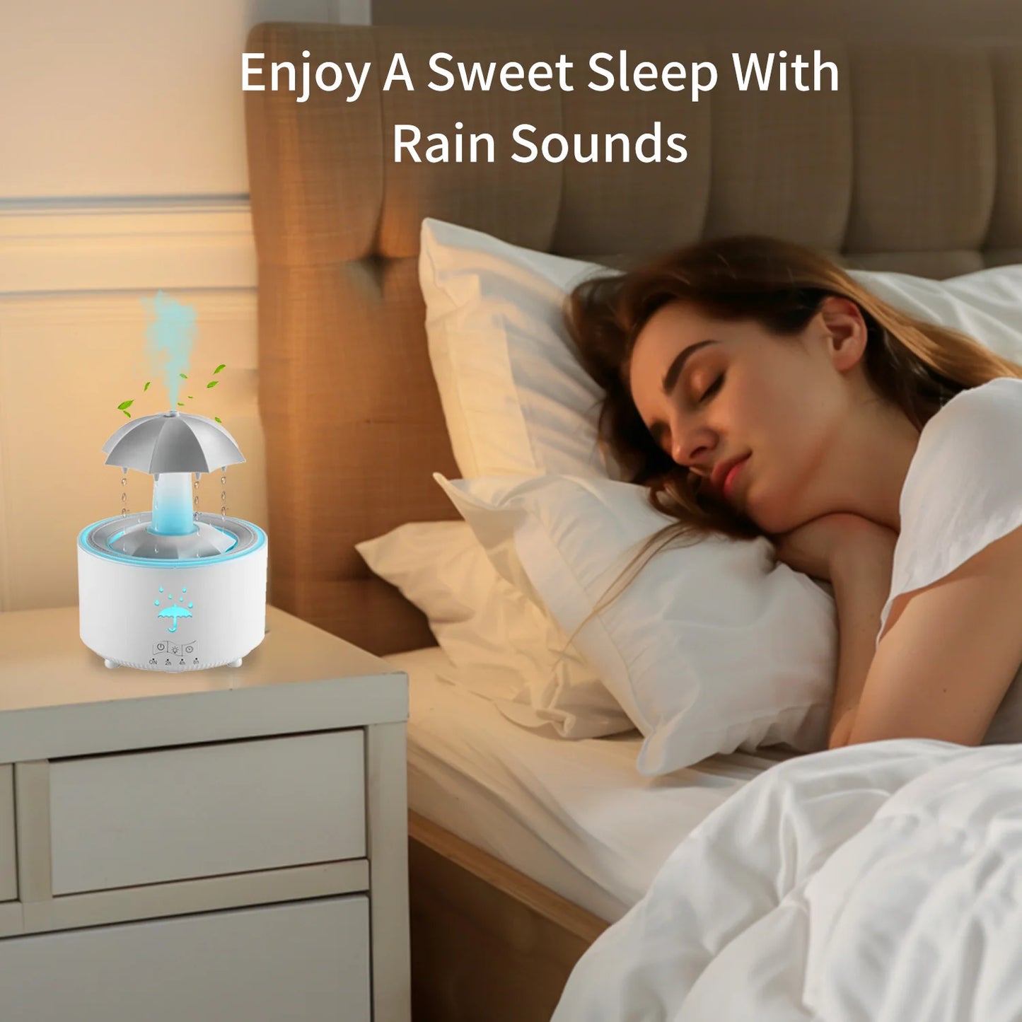 Umbrella Humidifier Rotating Umbrella Drop 7-Color LED Aromatherapy Diffuser Essential Oil Humidifier with Remote