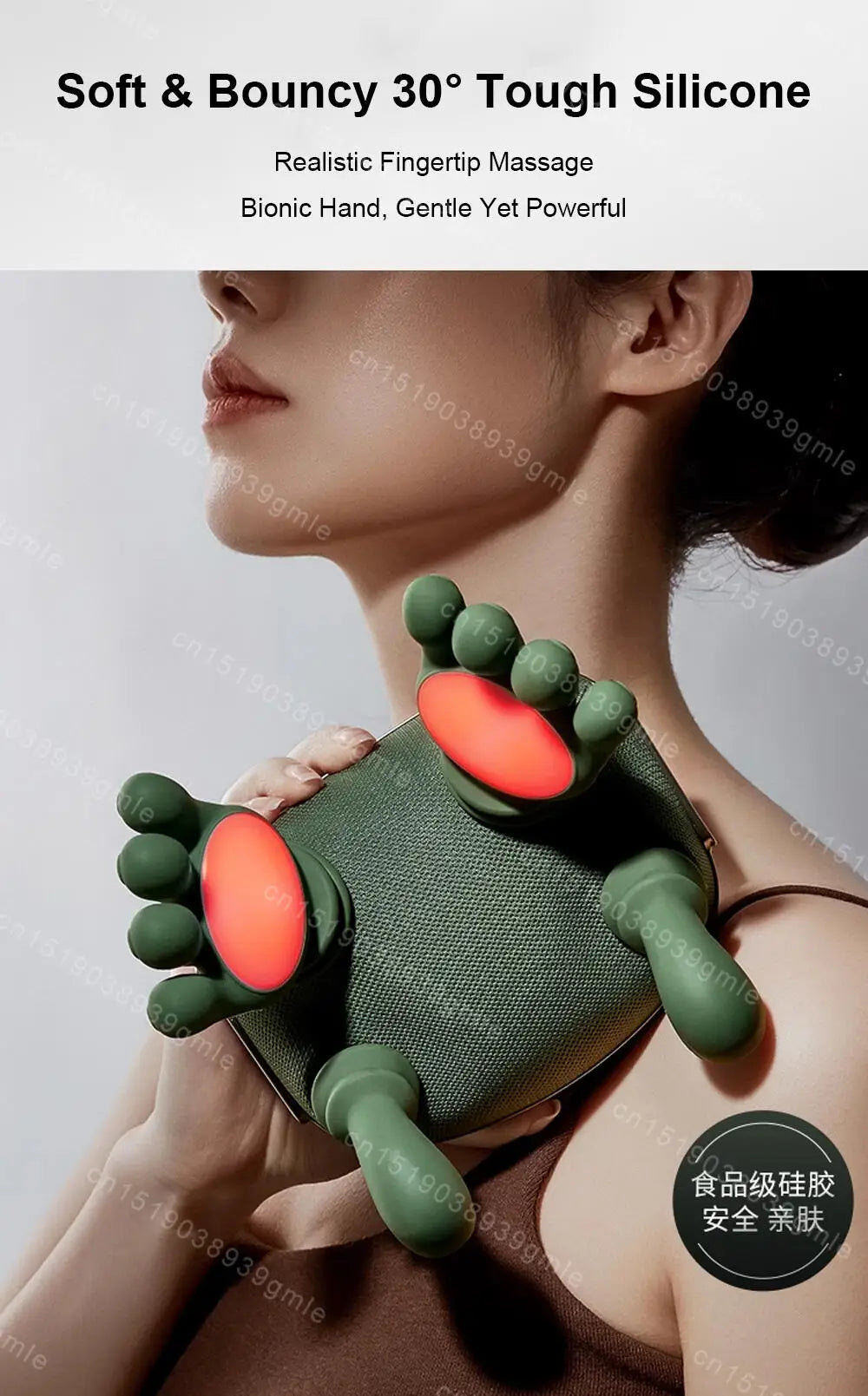 Bionic Neck Shoulder Massager Red Light Heated Cervical Spine Shoulder Neck Kneading Massage 3-Level Relax Muscle ﻿Pain Relief