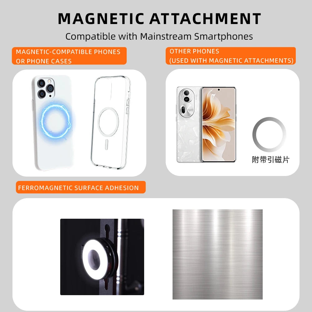 Magnetic Fill Lights For iPhone 17 16 15 14 13/Pro, Photography LED Selfie Ring Lamp Retractable Flip,Compatible With Magsafe