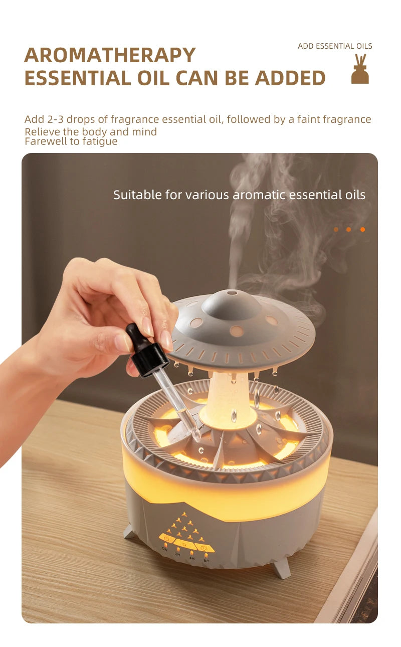 Rain Cloud Humidifier Water Drip Mushroom Ultrasonic Air Humidifier 350ml Colorful Light Remote Control Essential Oils Diffuser