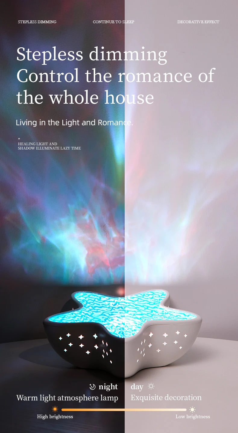 Ocean Wave Led Projector Lamp Starfish Night Light Rechargeable RGB Northern Lights Romantic Ambient Lighting for Bedroom Party