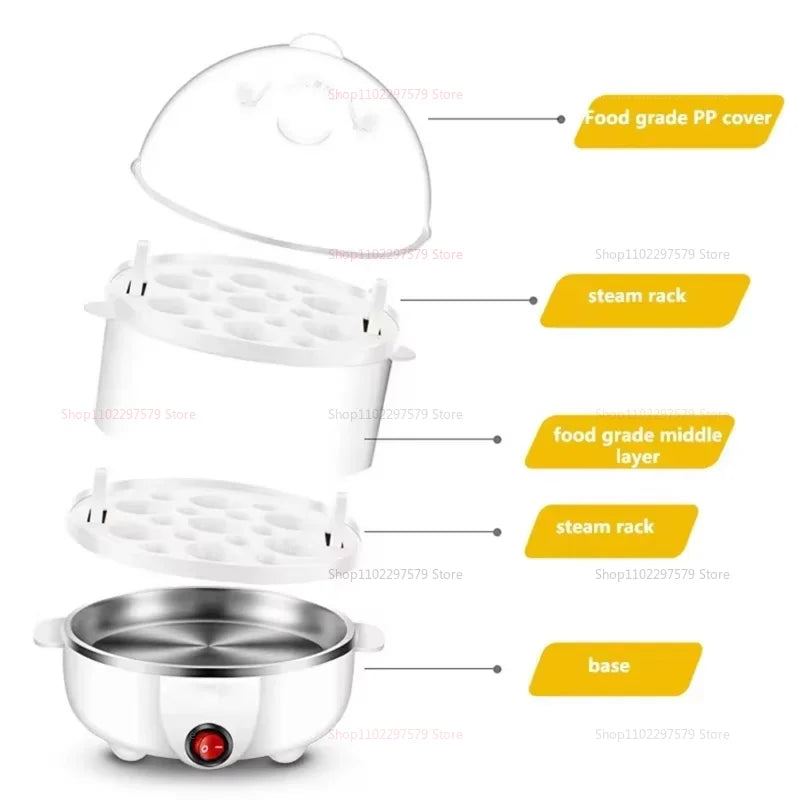 Electric Egg Cooker Boiler Maker 14 Egg Capacity Double Layer Steamer Soft Medium Hard Boil Automatic Shut Off Kitchen Appliance