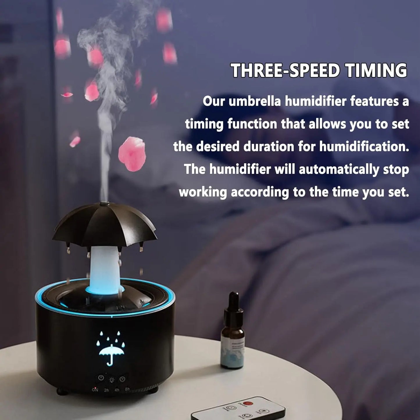 Umbrella Humidifier Rotating Umbrella Drop 7-Color LED Aromatherapy Diffuser Essential Oil Humidifier with Remote