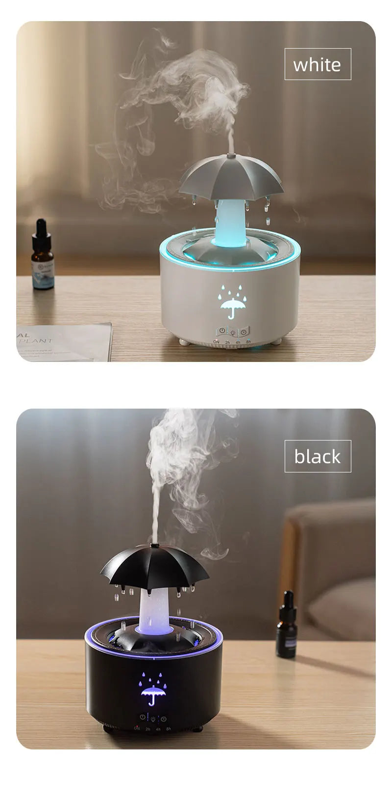 Umbrella Humidifier Rotating Umbrella Drop 7-Color LED Aromatherapy Diffuser Essential Oil Humidifier with Remote