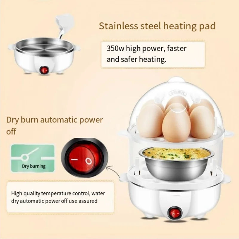 Electric Egg Cooker Boiler Maker 14 Egg Capacity Double Layer Steamer Soft Medium Hard Boil Automatic Shut Off Kitchen Appliance