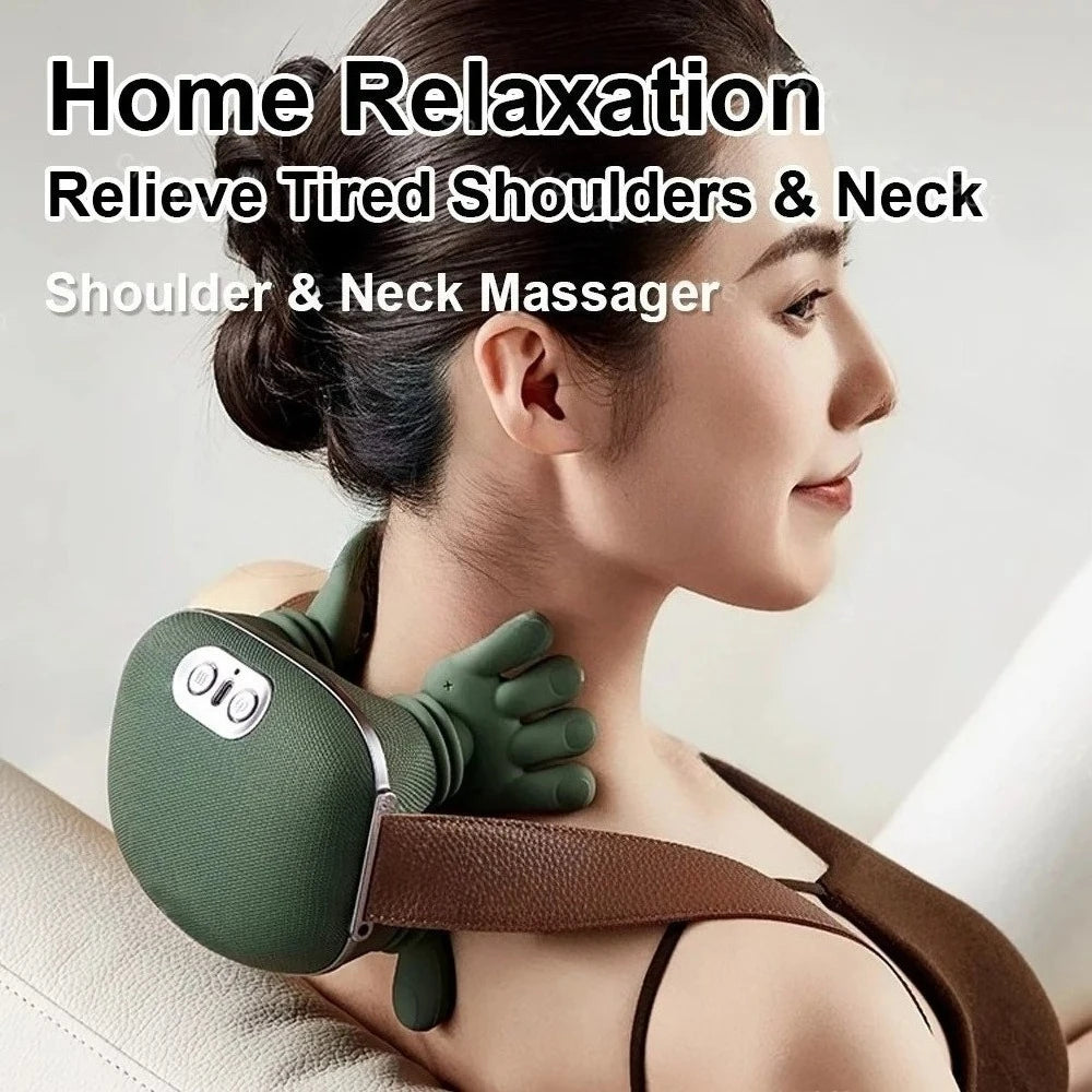 Neck Shoulder Massager Deep Tissue Shiatsu Back Cervical Massage Machine Bionic Heated Fatigue Relief Relax Muscle ﻿3-Level ﻿