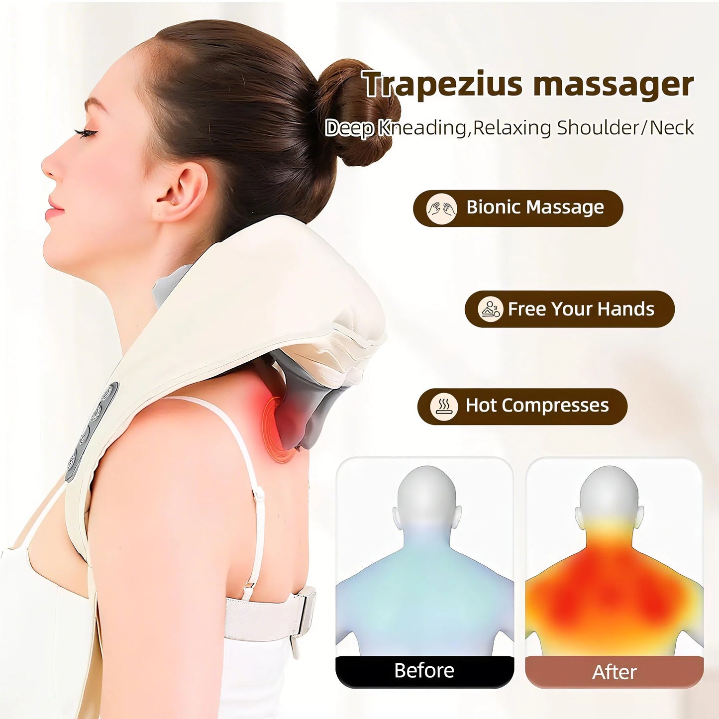 Neck Massager, Cordless Shiatsu Shoulder Back Massager with Soothing Heat, Electric Deep Tissue, for Neck,Waist, Traps, Back