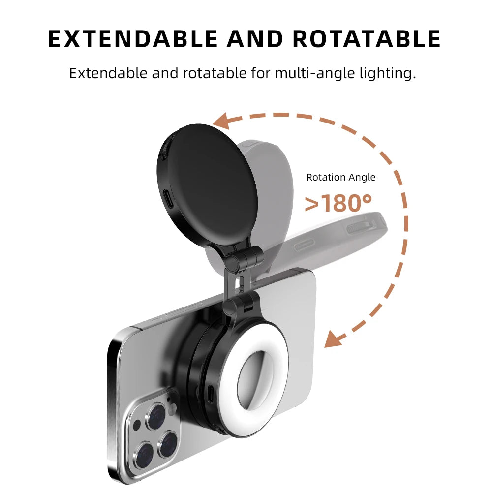 Magnetic Fill Lights For iPhone 17 16 15 14 13/Pro, Photography LED Selfie Ring Lamp Retractable Flip,Compatible With Magsafe