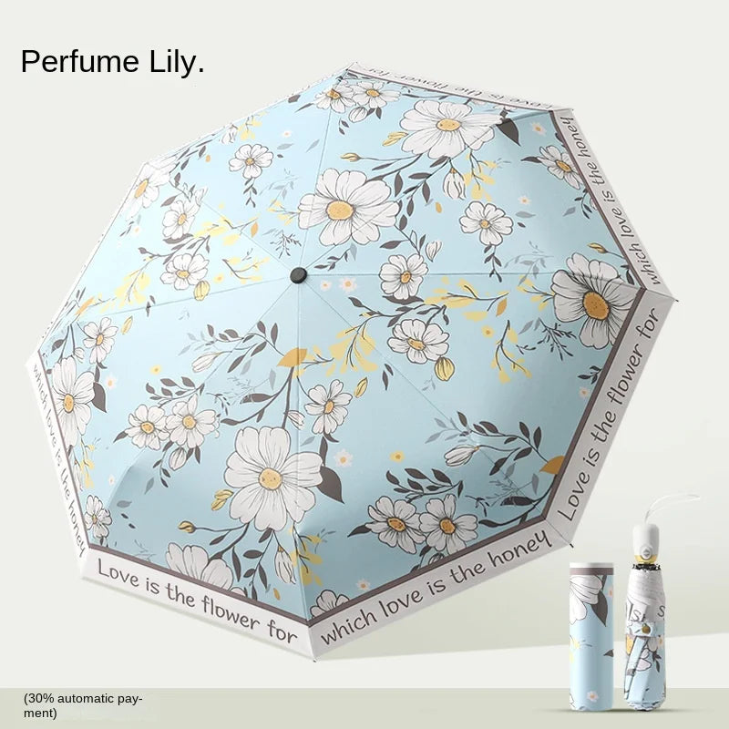 2025 New Summer UV Umbrella for Women Folding Sun Umbrella Floral Double Layer Portable Windproof Parasol Umbrella