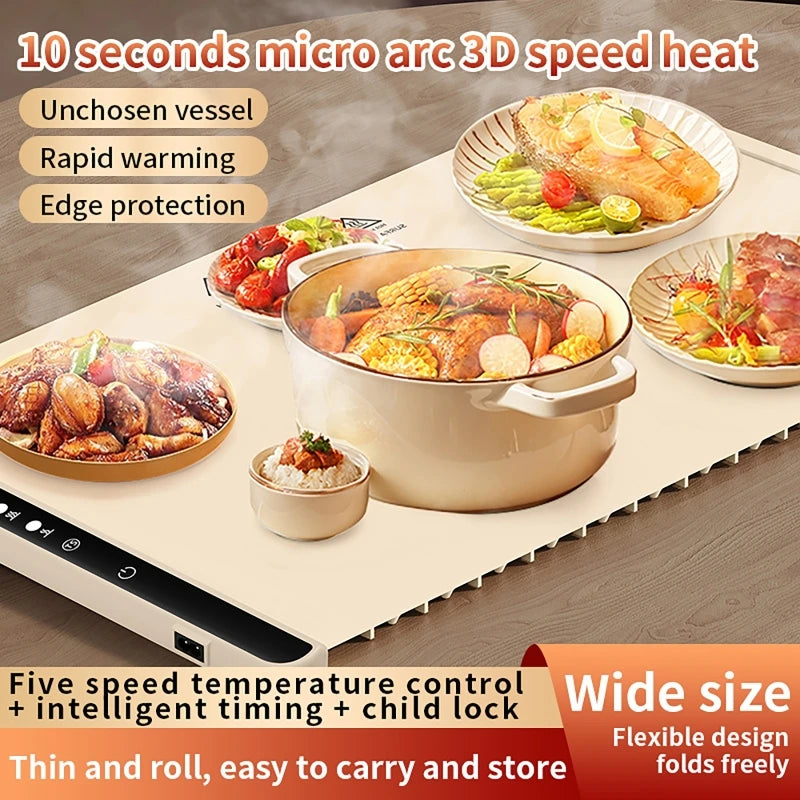Electric Warming Tray Food Warmer Plate Foldable Portable Smart Food Fast Heating Mat Electric Warming Tray with 3 Tem Setting