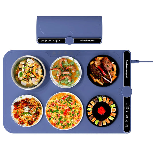 Food Warming Mat Fast Heating Silicone Electric Warming Tray with 9 Level Temperature Roll up Buffet Food Warmer for Parties