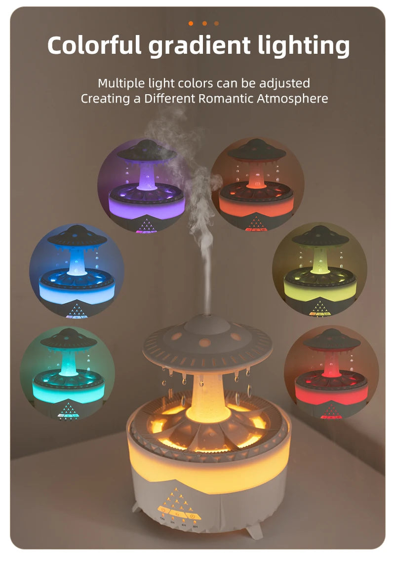 Rain Cloud Humidifier Water Drip Mushroom Ultrasonic Air Humidifier 350ml Colorful Light Remote Control Essential Oils Diffuser