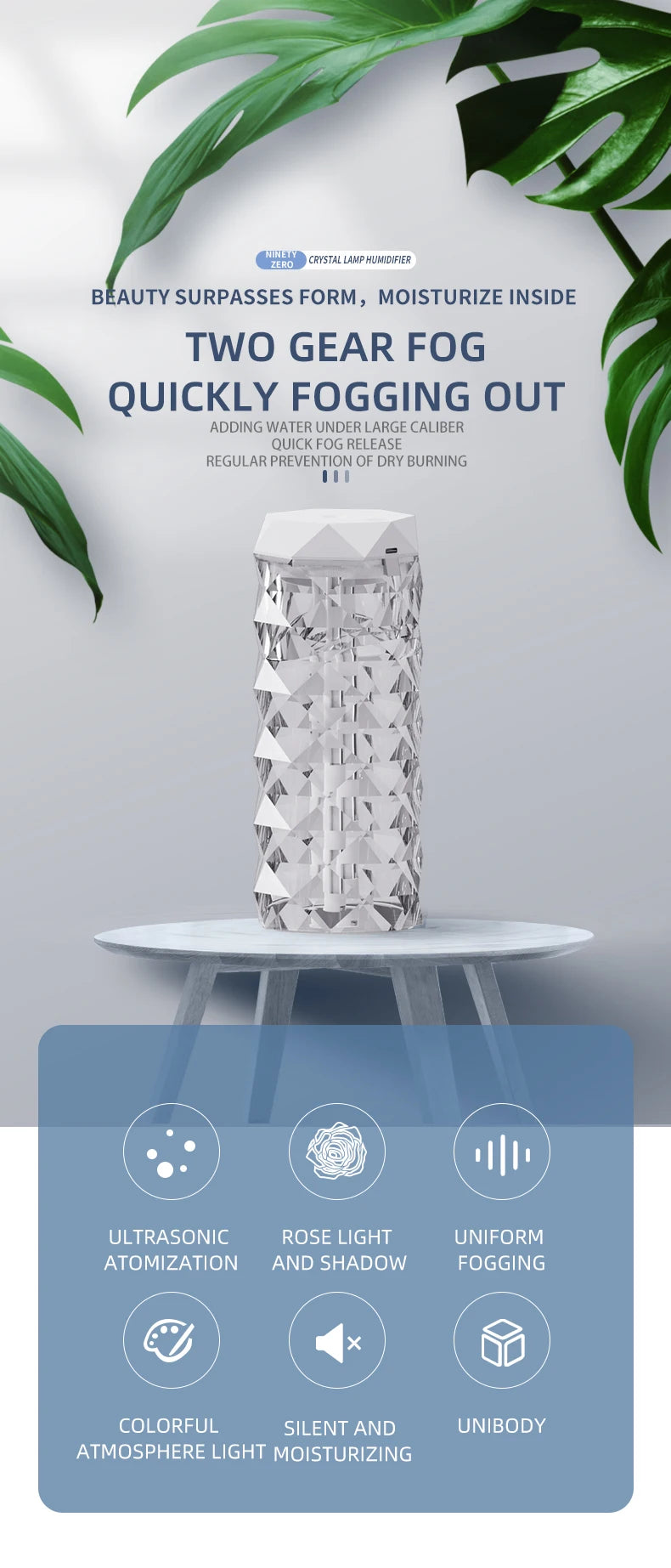 Air humidifier 500ML household car mounted aromatherapy humidifier aromatherapy diffuser USB crystal spray with LED night light