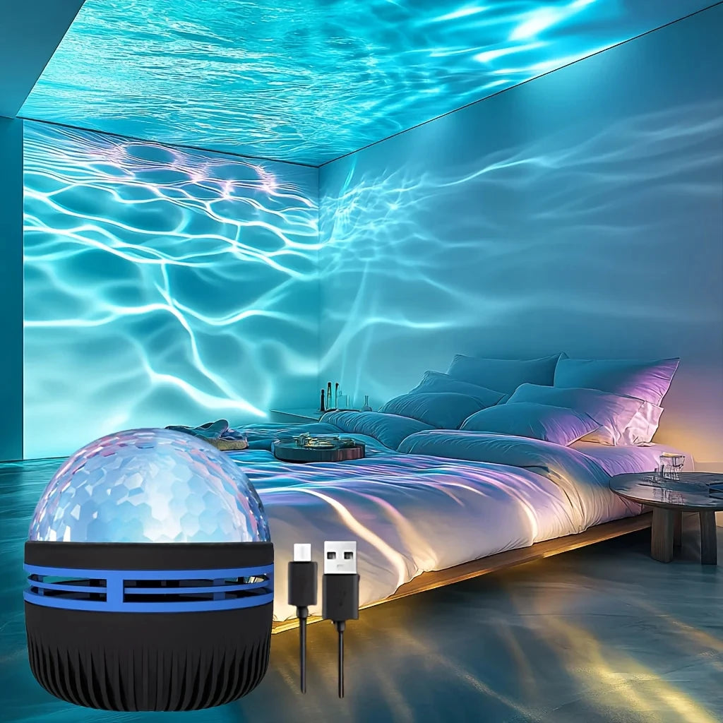 LED Water Ripples Galaxy Projector Light RGB Smart Remote Control Star Aurora Lamp KTV USB Powered Auto Rotating Home Bedroom
