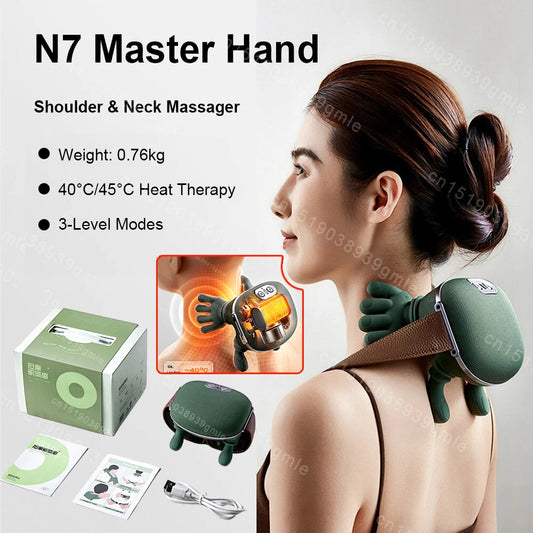 Bionic Neck Shoulder Massager Red Light Heated Cervical Spine Shoulder Neck Kneading Massage 3-Level Relax Muscle ﻿Pain Relief