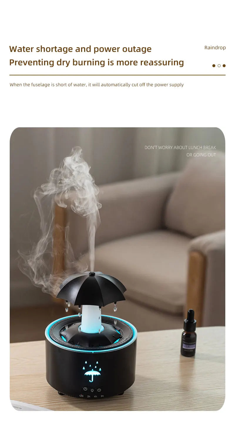 Umbrella Humidifier Rotating Umbrella Drop 7-Color LED Aromatherapy Diffuser Essential Oil Humidifier with Remote