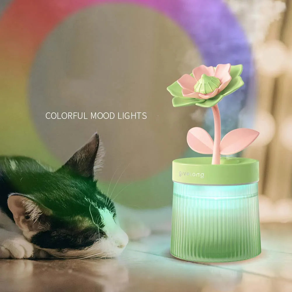 2024 Humidifier Portable USB Ultrasonic Colorful Cup Aroma Diffuser Cool Mist Maker Flower Air Humidifier Purifier With Light