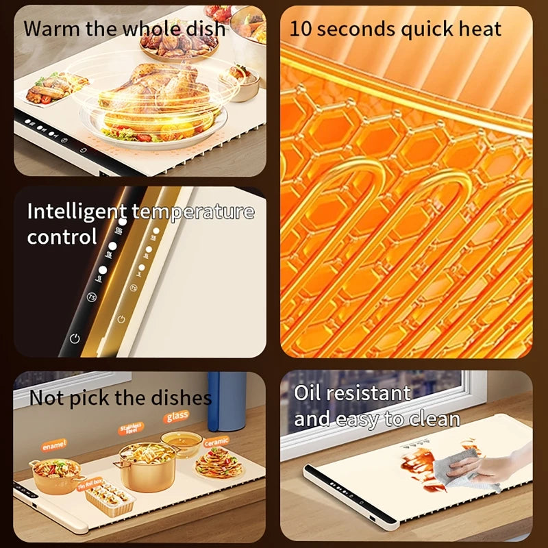 Electric Warming Tray Food Warmer Plate Foldable Portable Smart Food Fast Heating Mat Electric Warming Tray with 3 Tem Setting