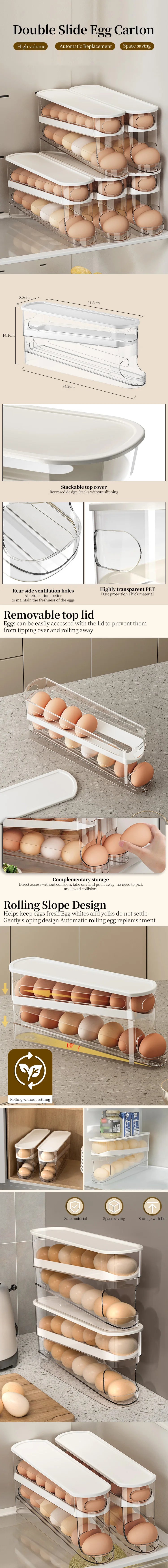 Automatic Scrolling Egg Rack Kitchen Egg Holder Storage Box Egg Basket Container Organizer Rolldown Refrigerator Egg Dispenser