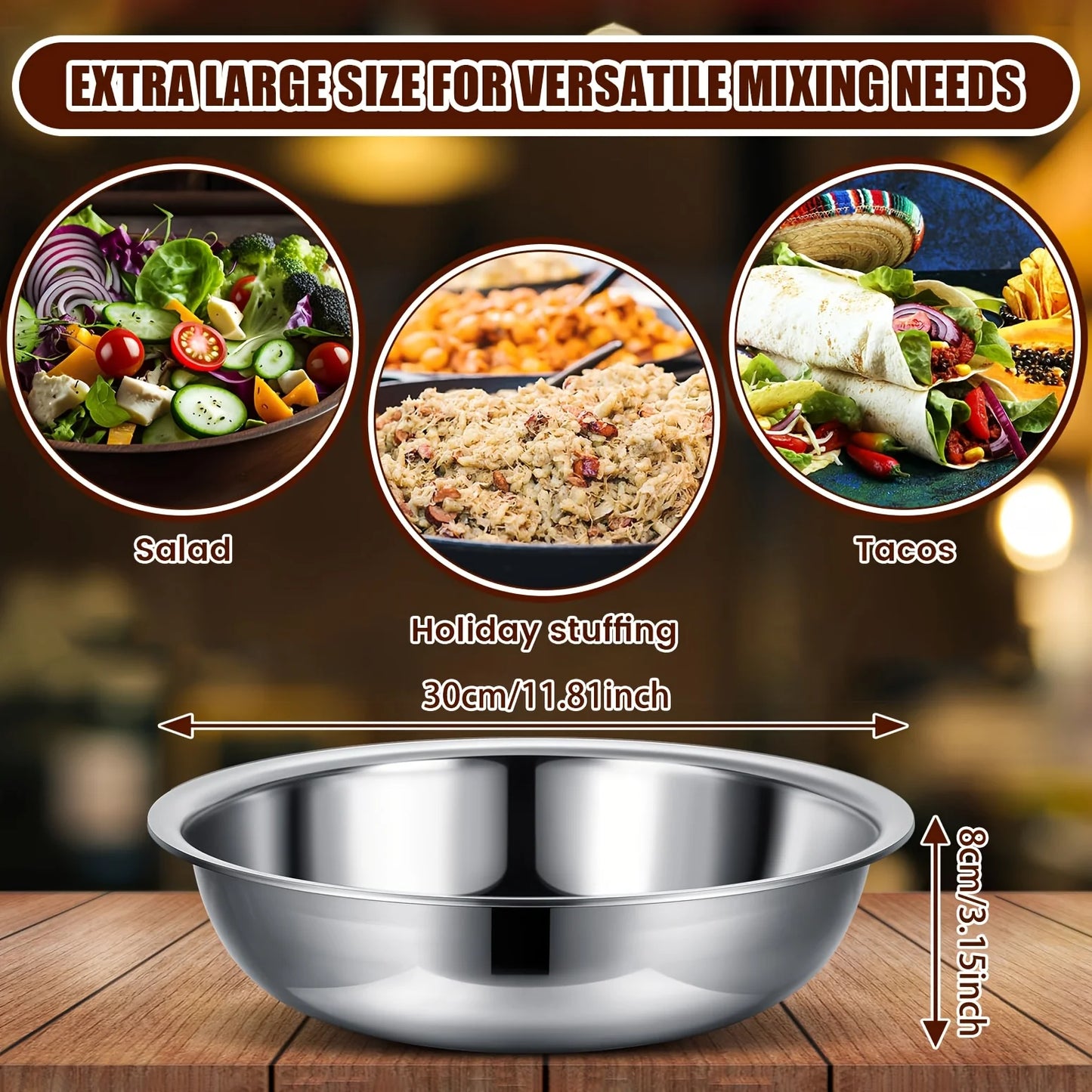 Multi Functional Large Stainless Steel Mixing Bowl - Perfect for Dough, Salad, and Soup Ingredients | Deep Capacity