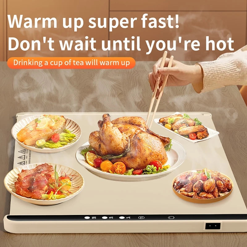 Electric Warming Tray Food Warmer Plate Foldable Portable Smart Food Fast Heating Mat Electric Warming Tray with 3 Tem Setting