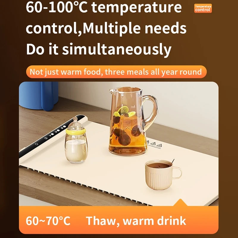 Electric Warming Tray Food Warmer Plate Foldable Portable Smart Food Fast Heating Mat Electric Warming Tray with 3 Tem Setting