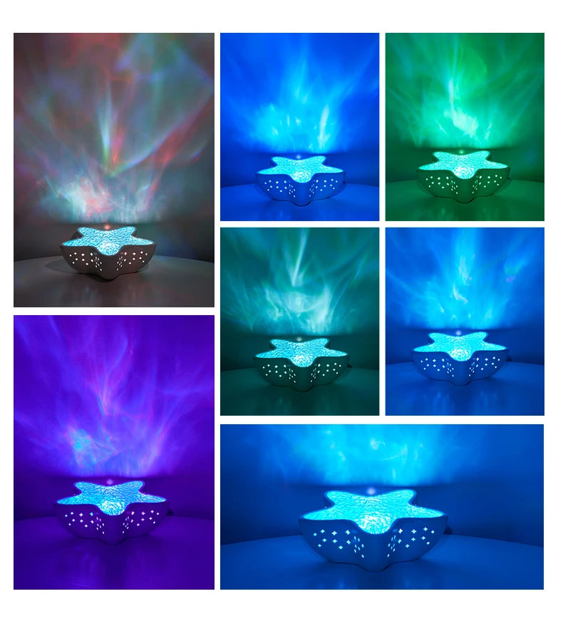Ocean Wave Led Projector Lamp Starfish Night Light Rechargeable RGB Northern Lights Romantic Ambient Lighting for Bedroom Party