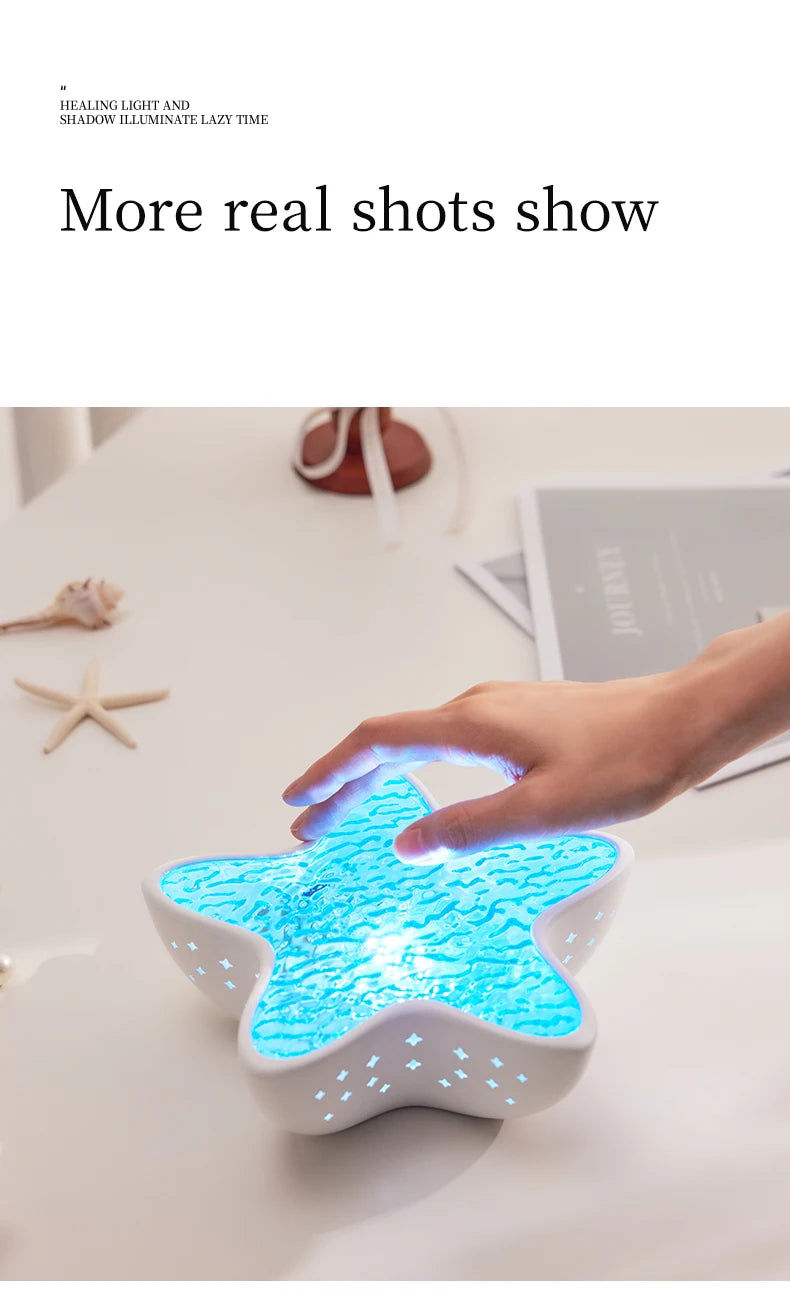 Ocean Wave Led Projector Lamp Starfish Night Light Rechargeable RGB Northern Lights Romantic Ambient Lighting for Bedroom Party
