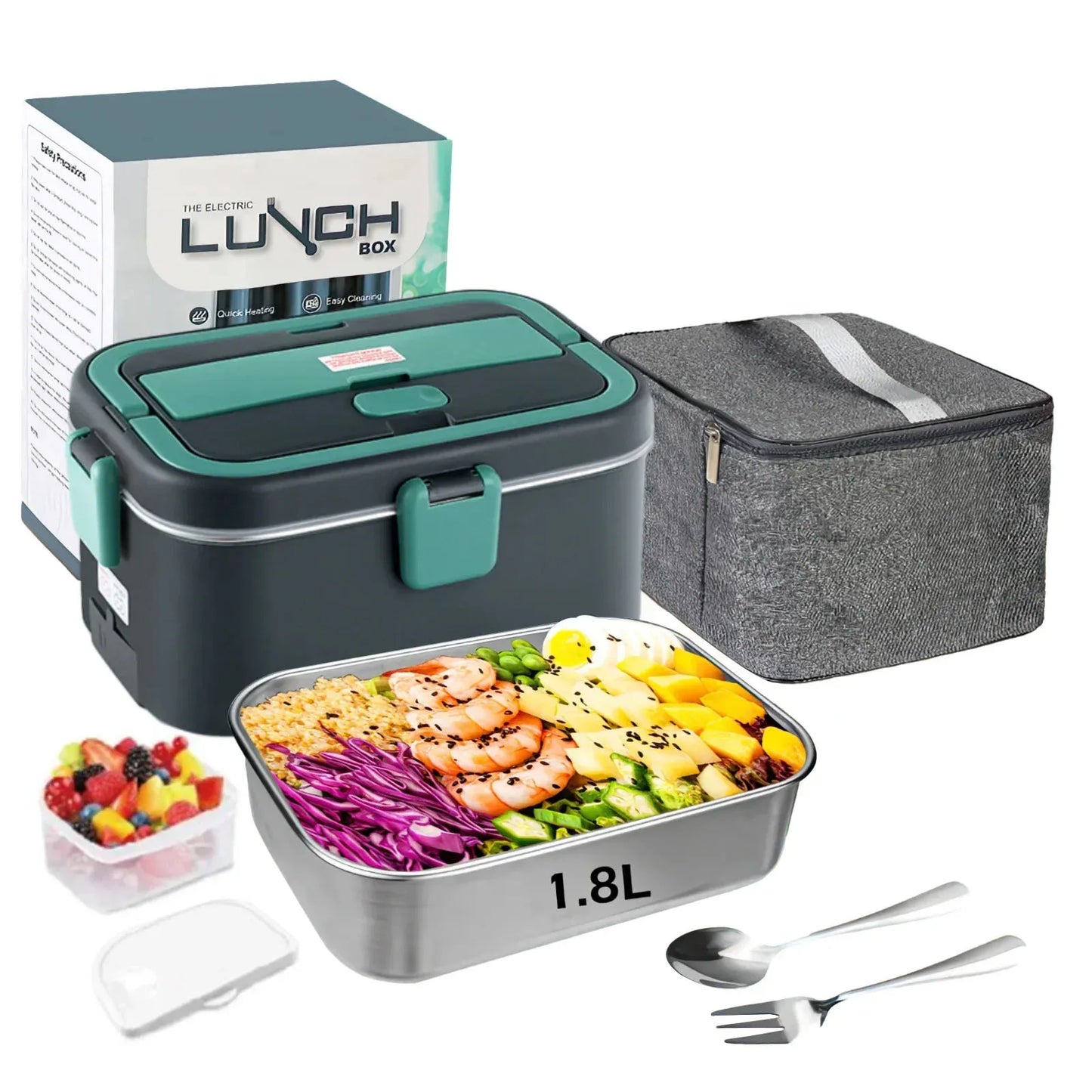 Electric Lunch Box Food Warmer 1.8 L 80W Outdoor Camping Bento Picnic Portable Food Heater Car Home Leak Proof Self Heating Box