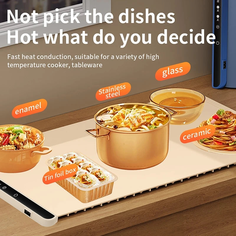 Electric Warming Tray Food Warmer Plate Foldable Portable Smart Food Fast Heating Mat Electric Warming Tray with 3 Tem Setting