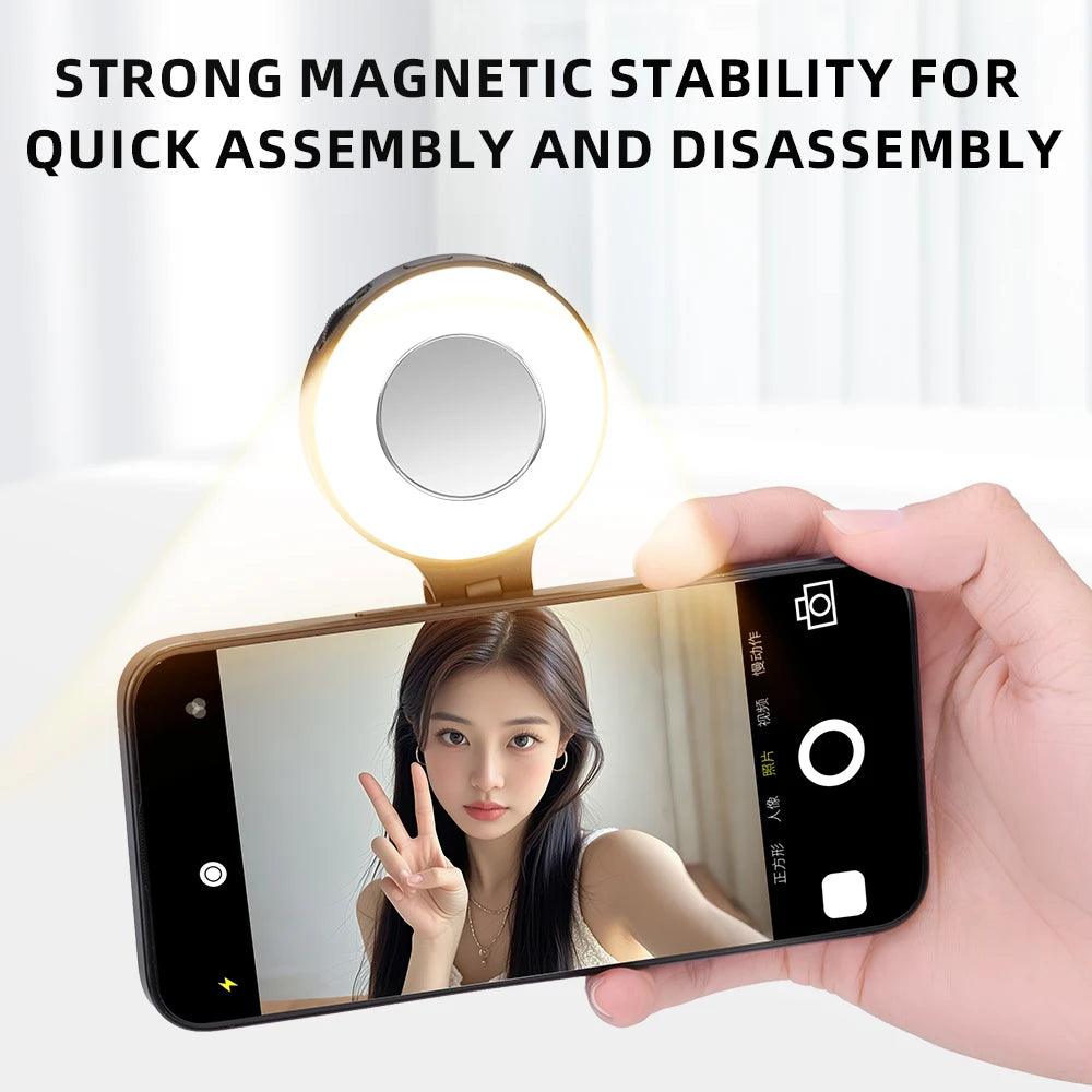 Magnetic Fill Lights For iPhone 17 16 15 14 13/Pro, Photography LED Selfie Ring Lamp Retractable Flip,Compatible With Magsafe