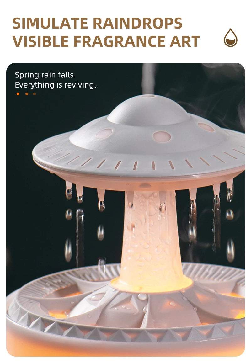 Rain Cloud Humidifier Water Drip Mushroom Ultrasonic Air Humidifier 350ml Colorful Light Remote Control Essential Oils Diffuser