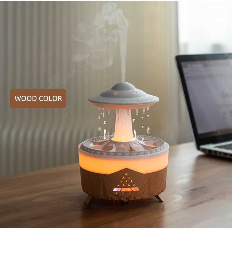 Rain Cloud Humidifier Water Drip Mushroom Ultrasonic Air Humidifier 350ml Colorful Light Remote Control Essential Oils Diffuser