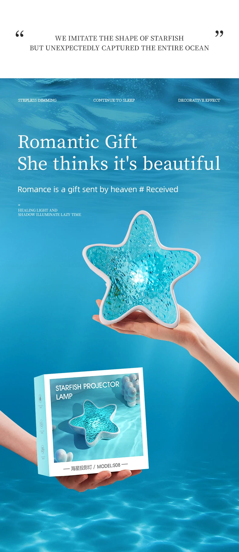 Ocean Wave Led Projector Lamp Starfish Night Light Rechargeable RGB Northern Lights Romantic Ambient Lighting for Bedroom Party