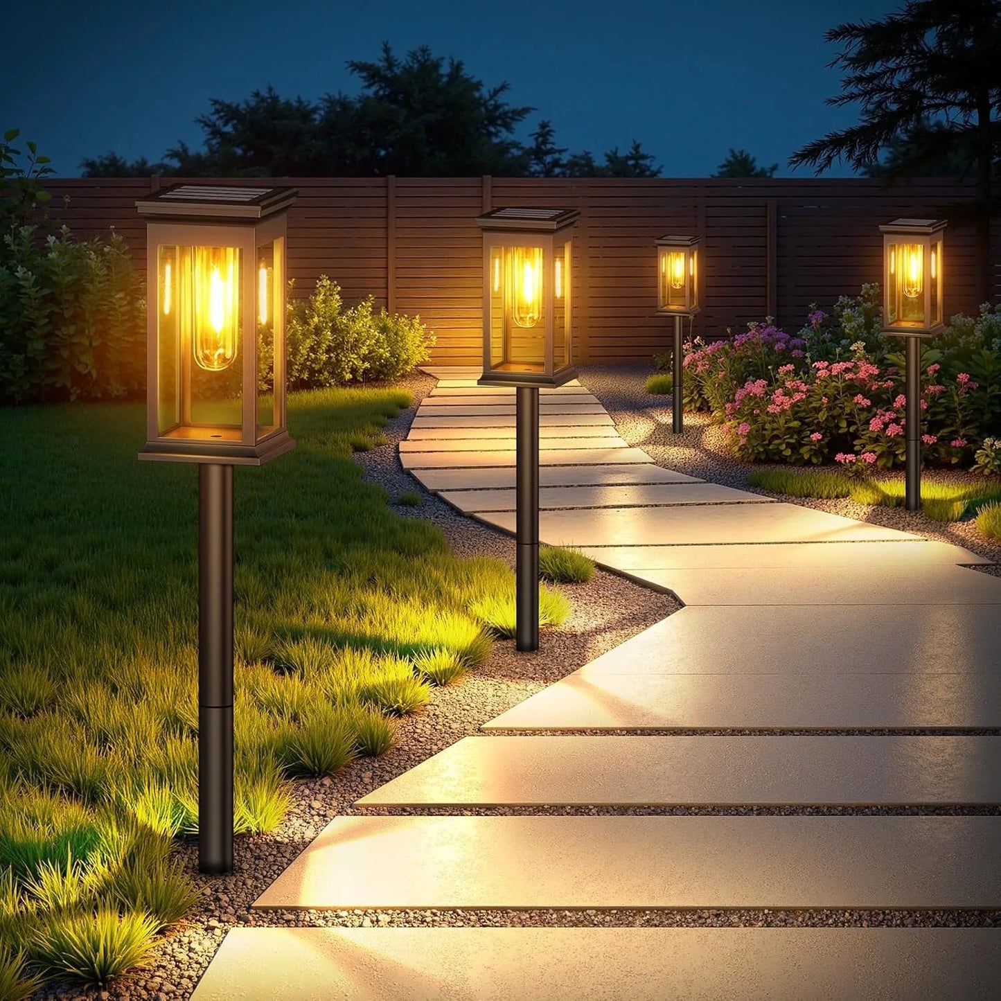 4 PCS Solar Lights Outdoor Solar Pathway Lights Waterproof Bright Solar Lamps Landscape Lighting for Path Yard Garden Walkway