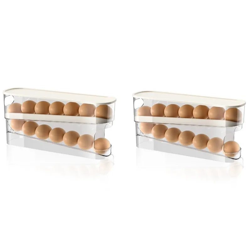 Automatic Scrolling Egg Rack Kitchen Egg Holder Storage Box Egg Basket Container Organizer Rolldown Refrigerator Egg Dispenser